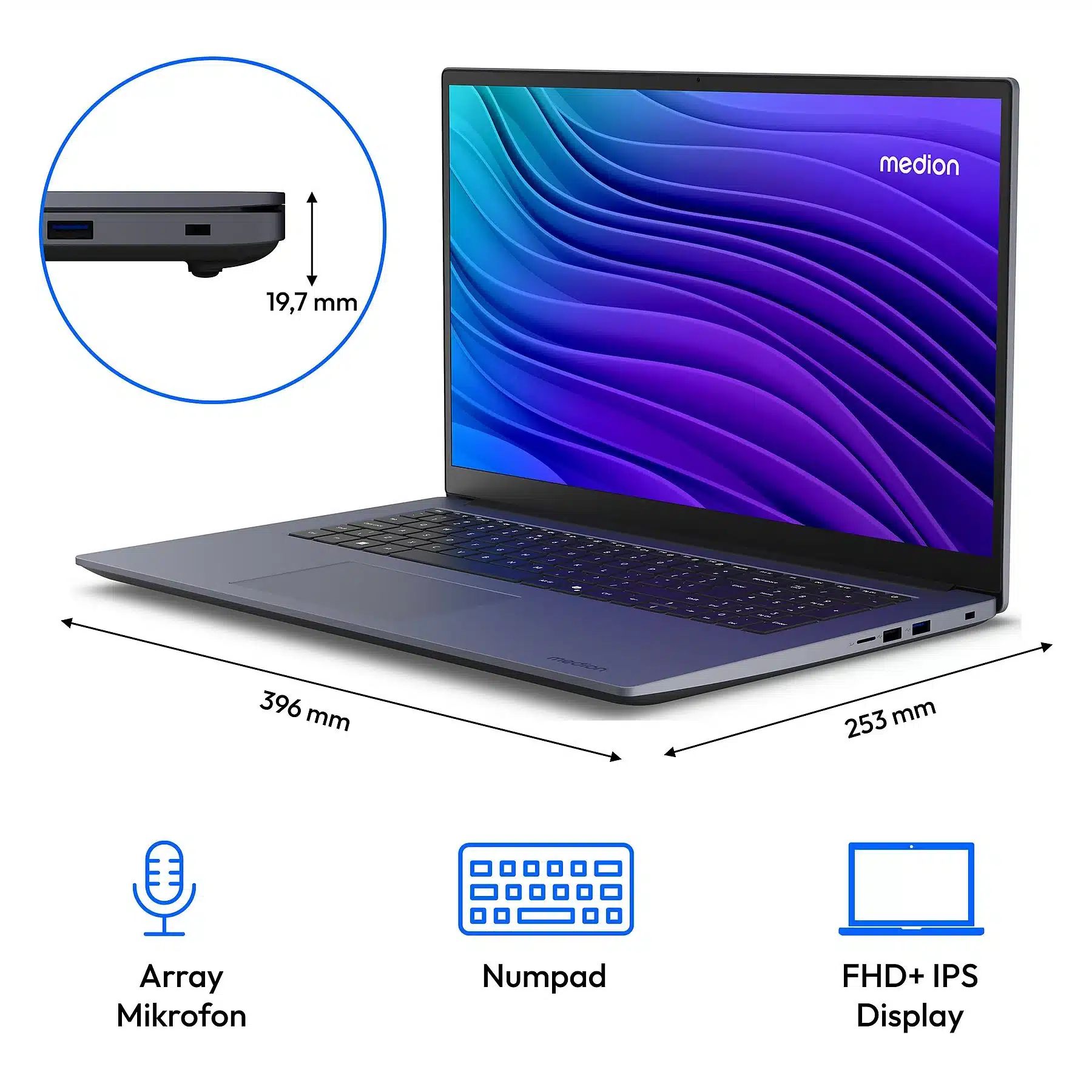 MEDION Avantum 17 E1 – 17,3 inch – AMD Ryzen™ 5 7430U – 16 GB – 512 GB – AMD Radeon™ RX Vega 7 – Windows 11 Home - obrazek 2